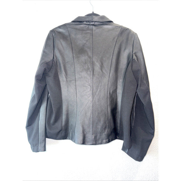 IMAN Womens Motorcycle Jacket Black Zip Up Pockets Wrap Collar Size L - Picture 3 of 9